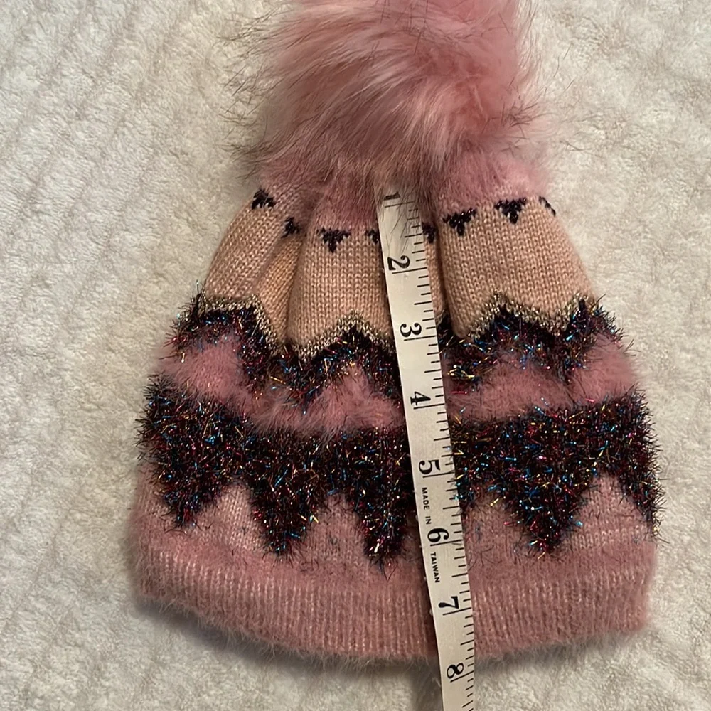 winter beanie hat pink and glittery Sz med 5/7